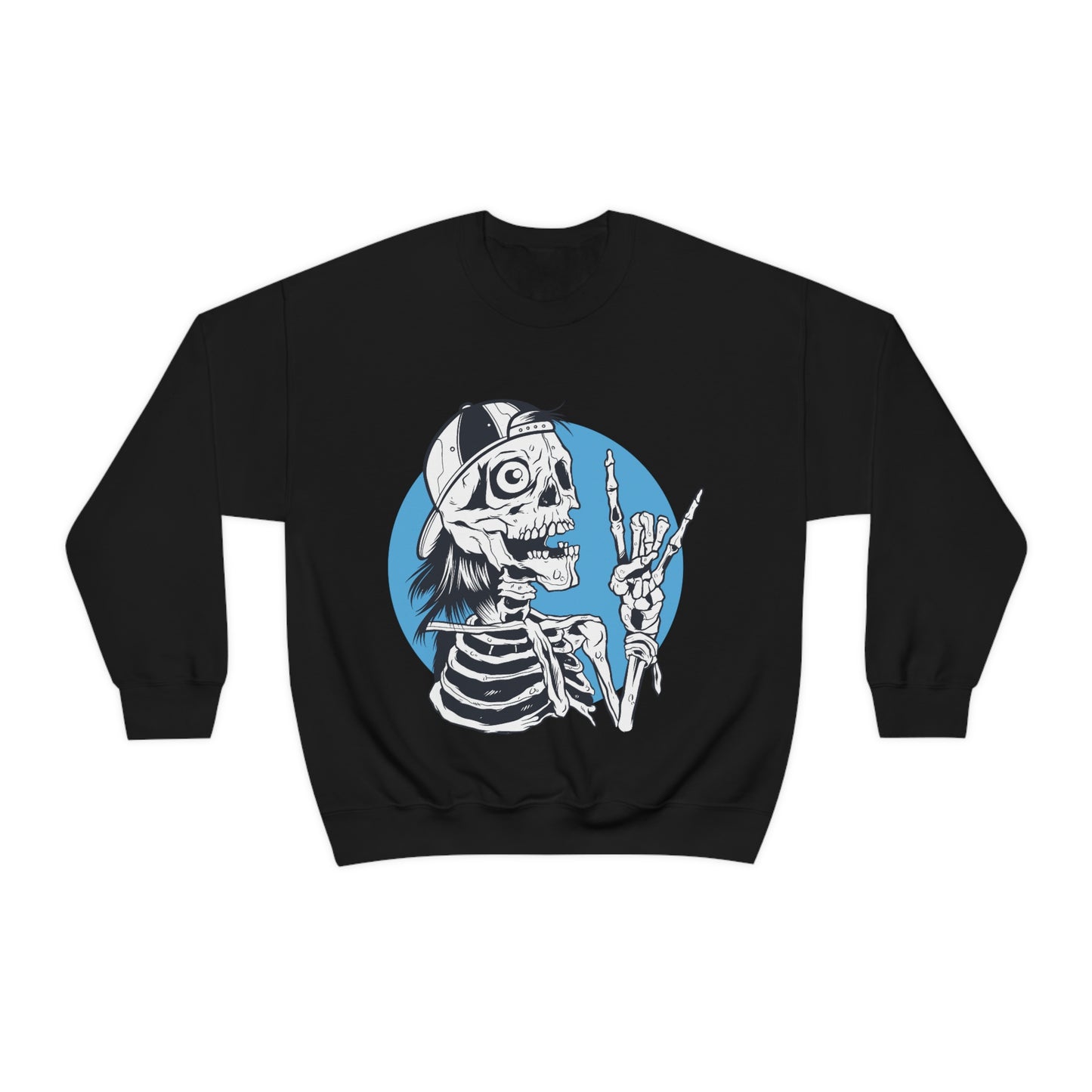 Skeleton Rock Sign Skater Sweatshirt