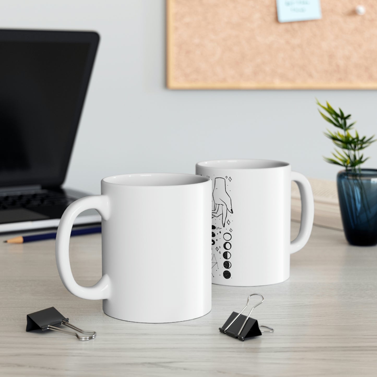 Magic Elements Line Art, Goth Aesthetic White Ceramic Mug