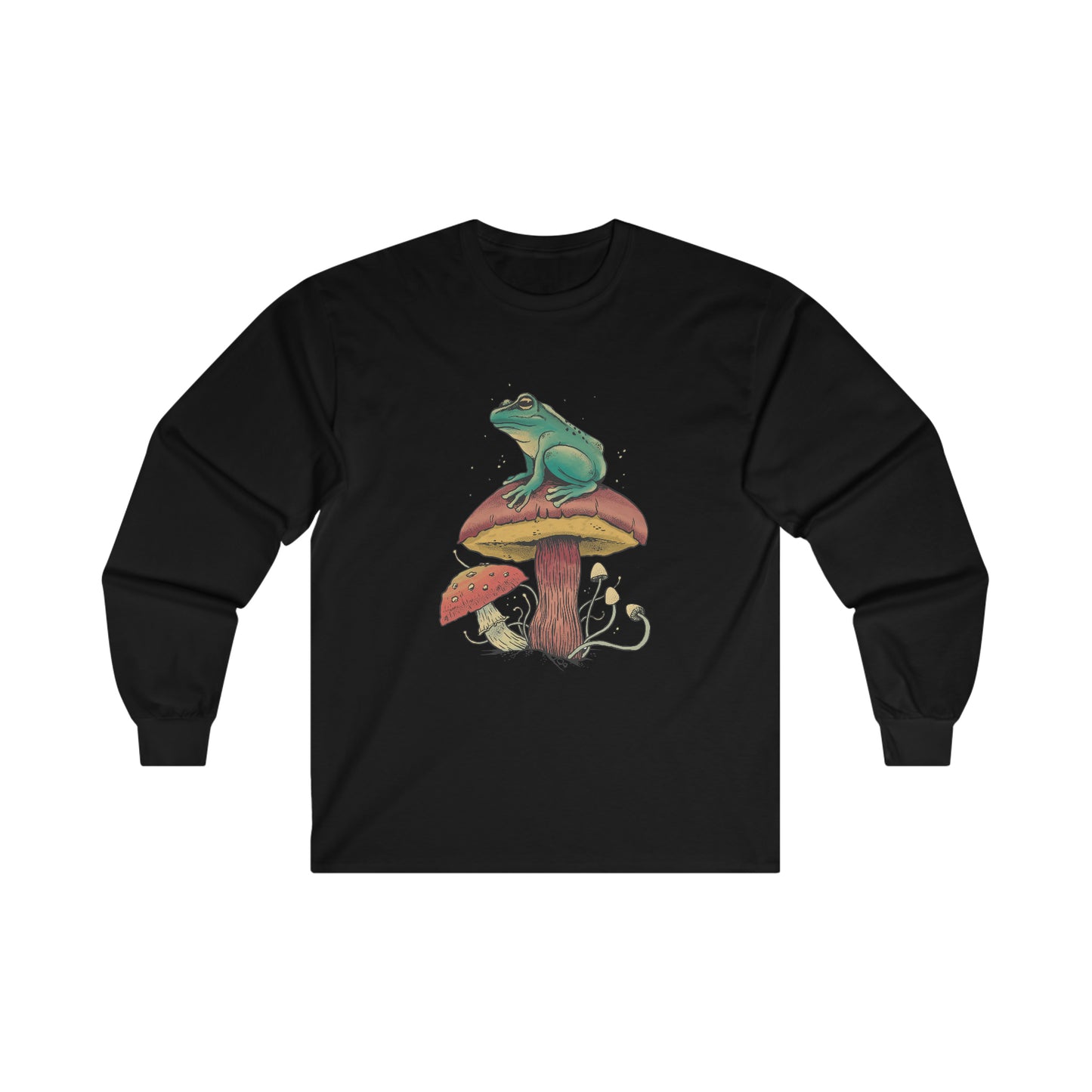 Cottagecore Aesthetic Mushrooms and Frog Long Sleeve Shirt