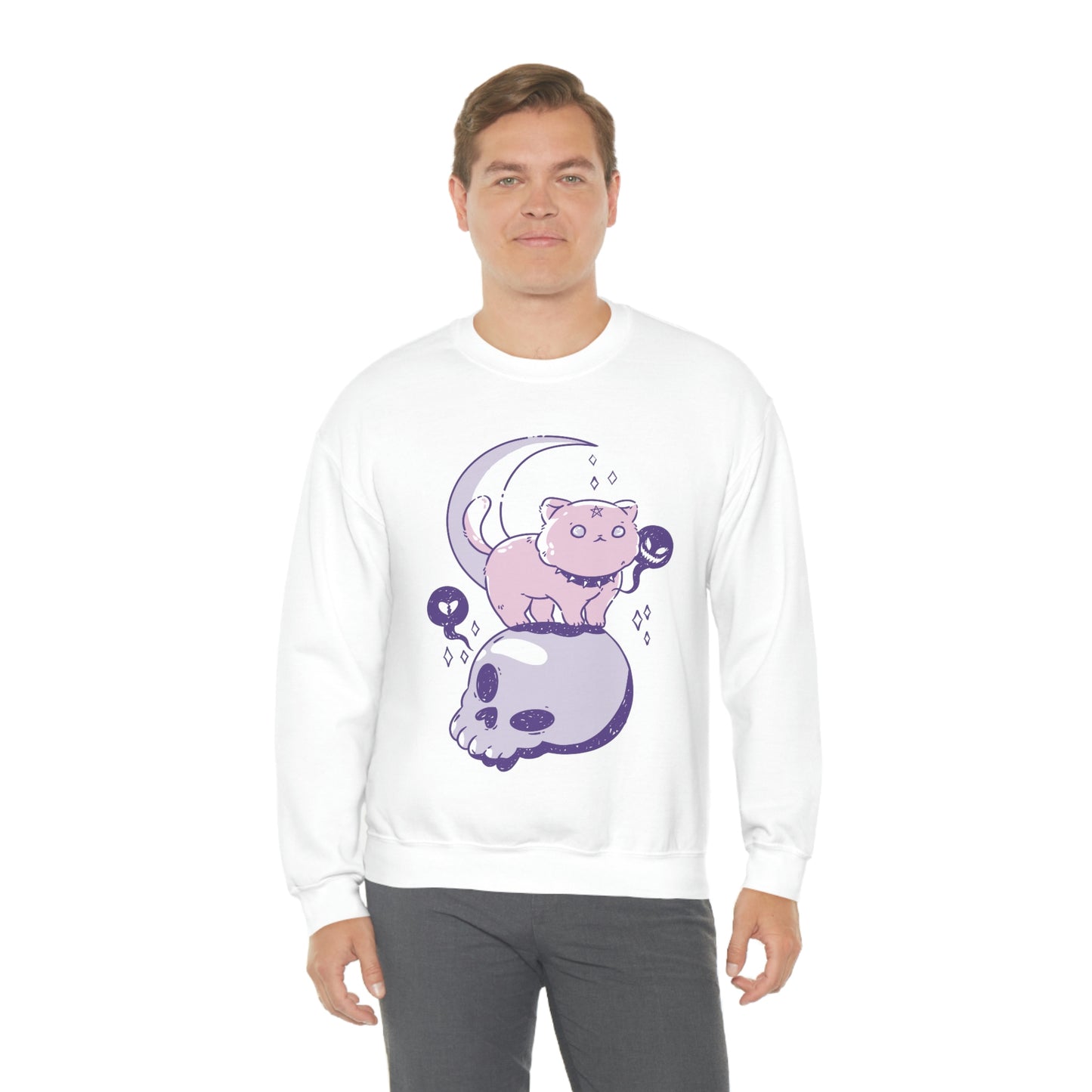 Pastel Goth Cat On Skull Goth Aesthetic Sweatshirt