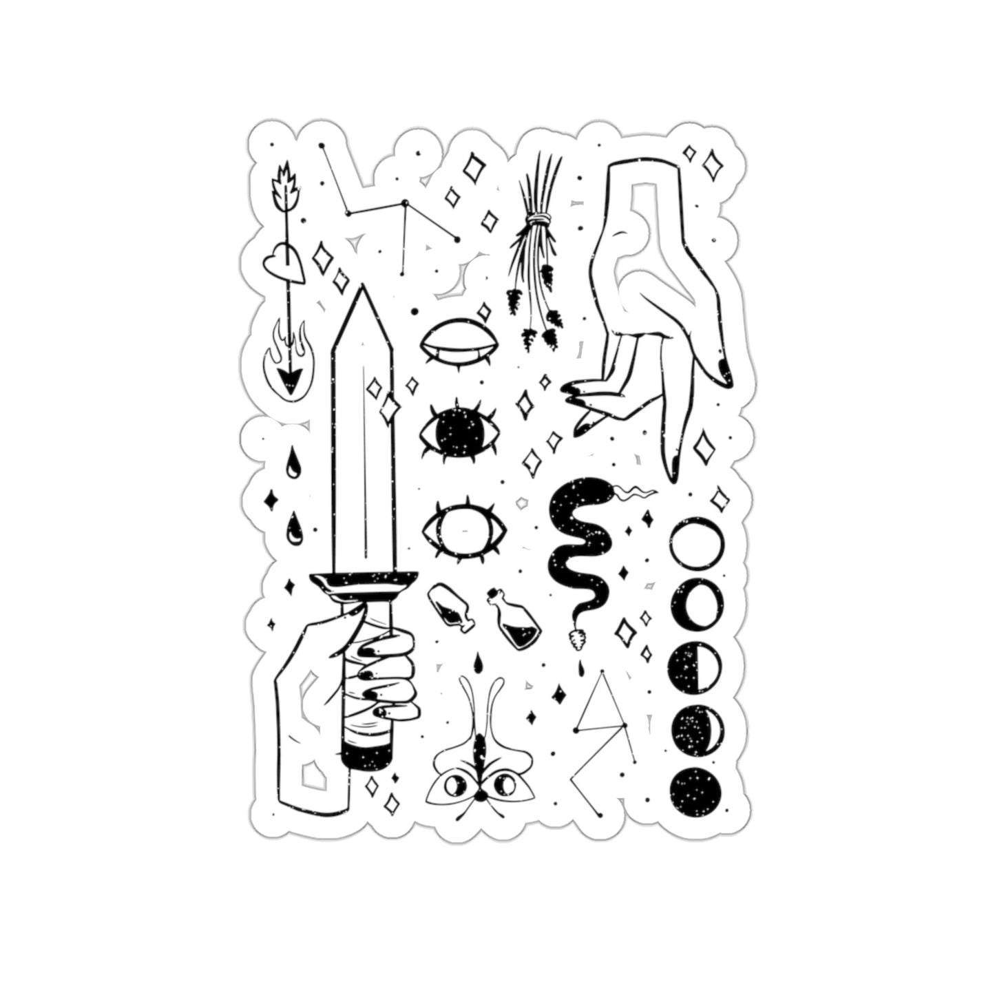 Magic Elements Line Art, Goth Aesthetic Sticker