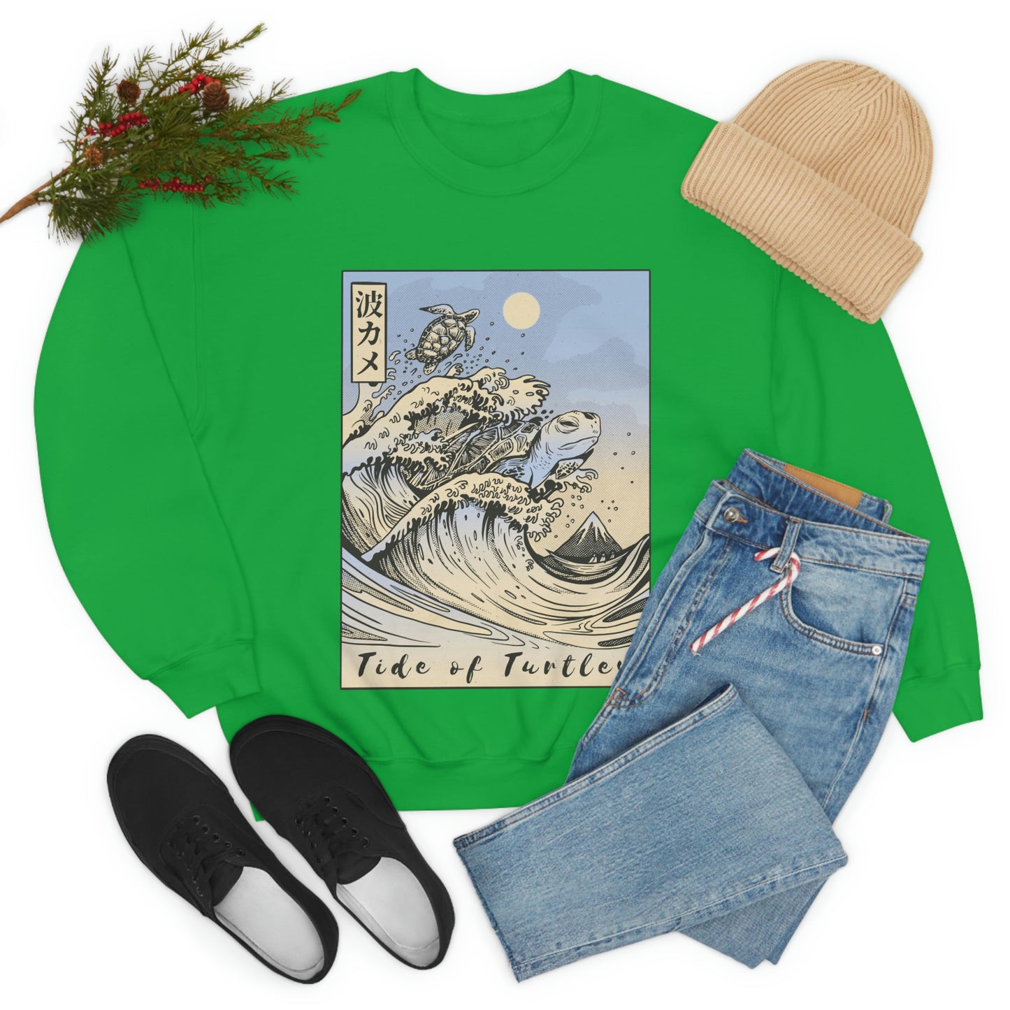 Japan Streeetwear Retro, Japanese Aesthetic Wave Turtles Sweatshirt