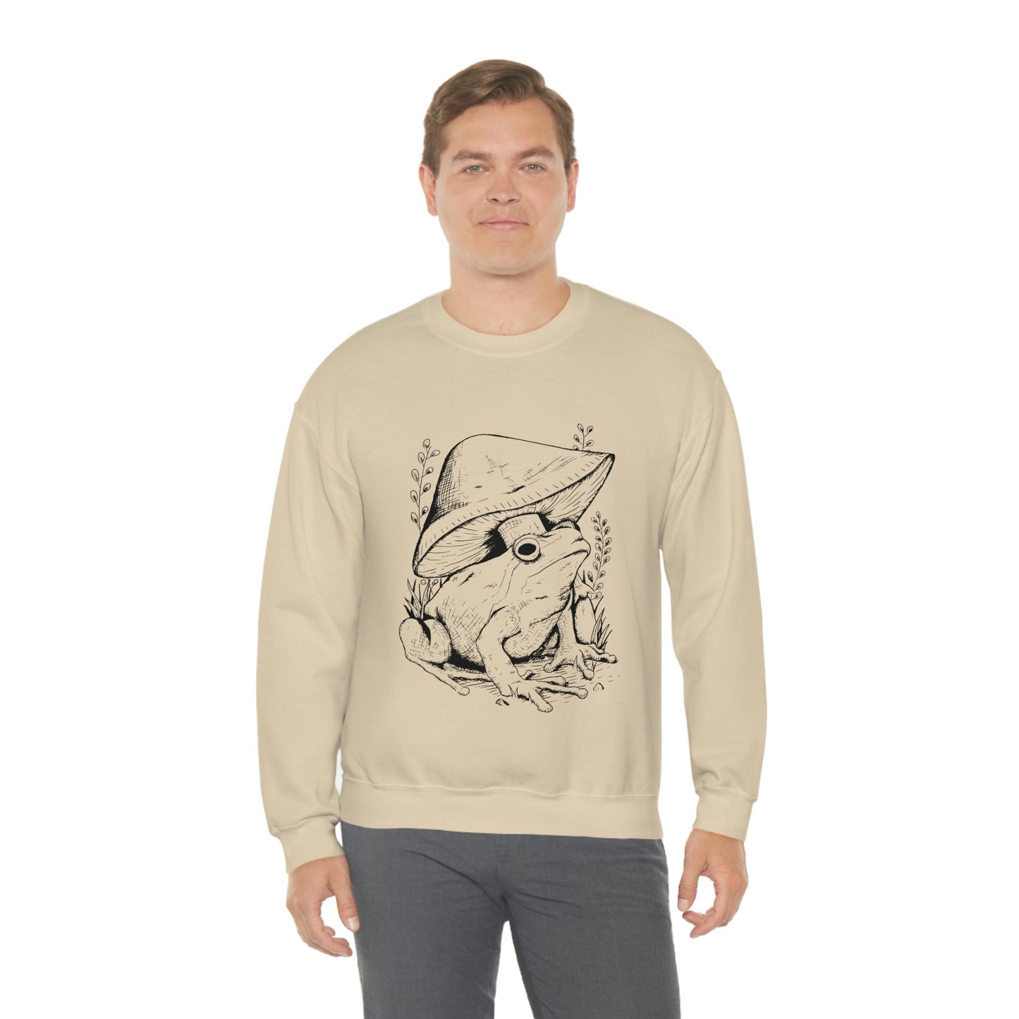 Cottagecore Aesthetic Mushrooms and Frog Hand Drawn Sweatshirt