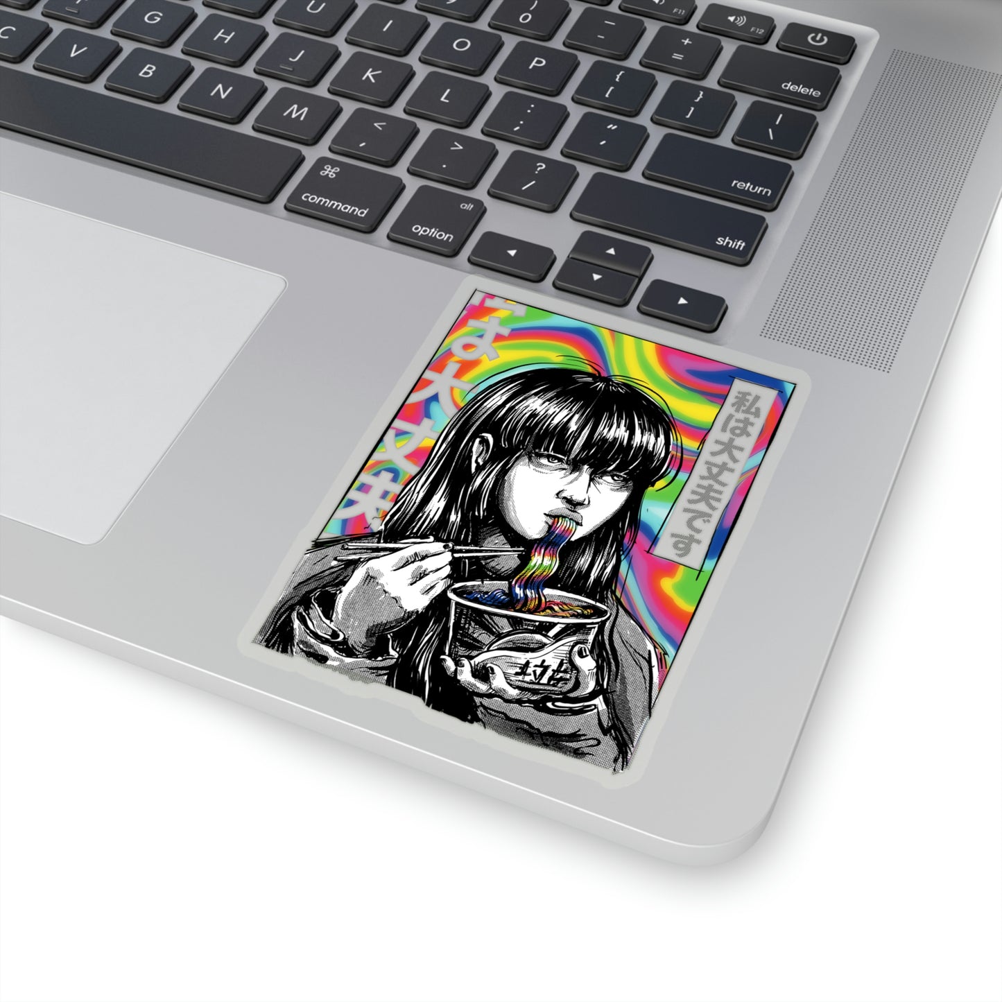 Japan Comic Psychedelic Girl Eating Ramen Sticker