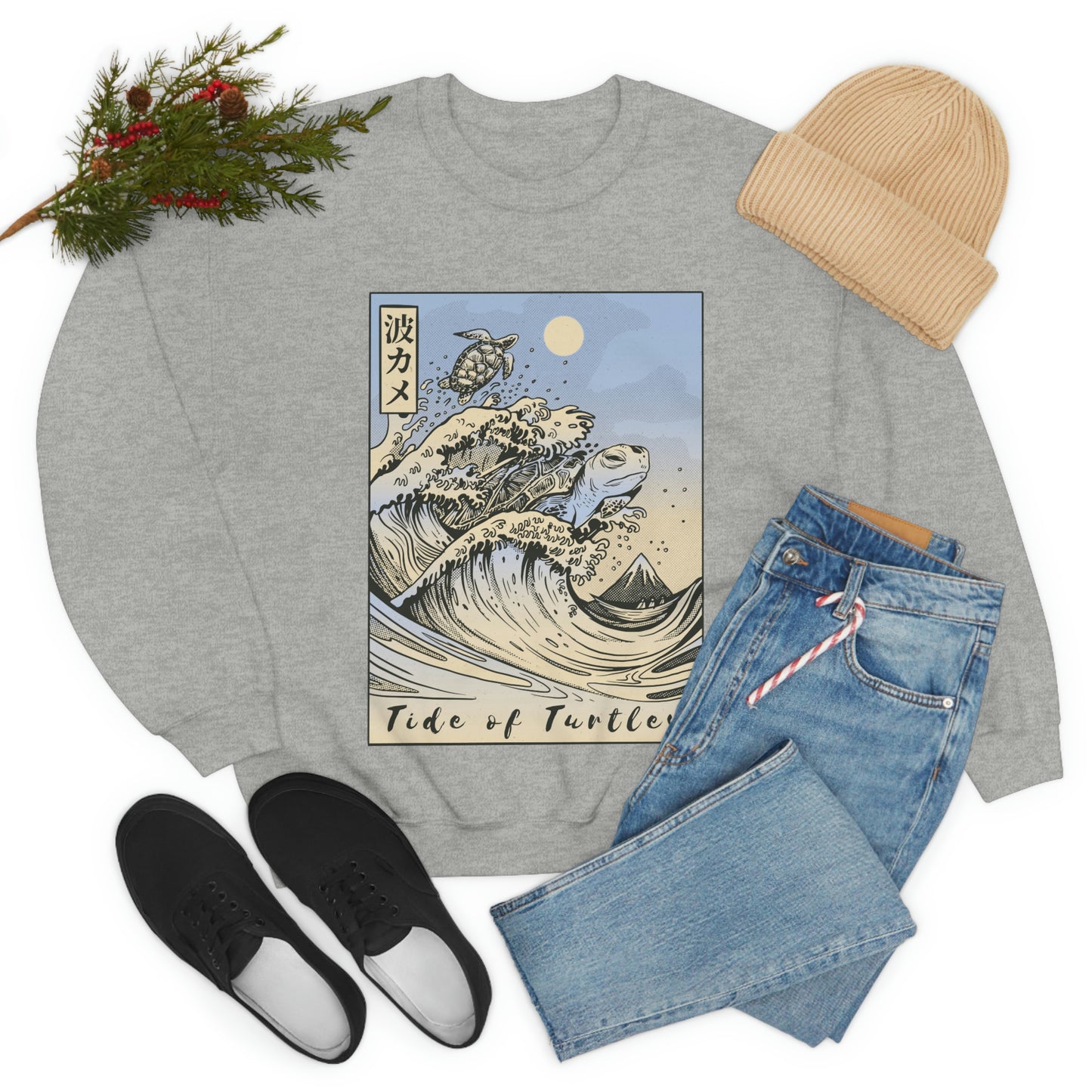 Japan Streeetwear Retro, Japanese Aesthetic Wave Turtles Sweatshirt