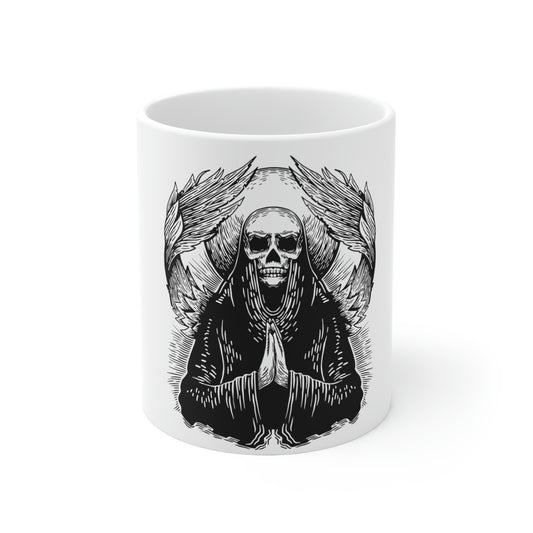 Angel Skull, Goth Aesthetic White Ceramic Mug