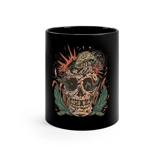 Cottagecore Skull and Mushrooms Floral Dark Mug