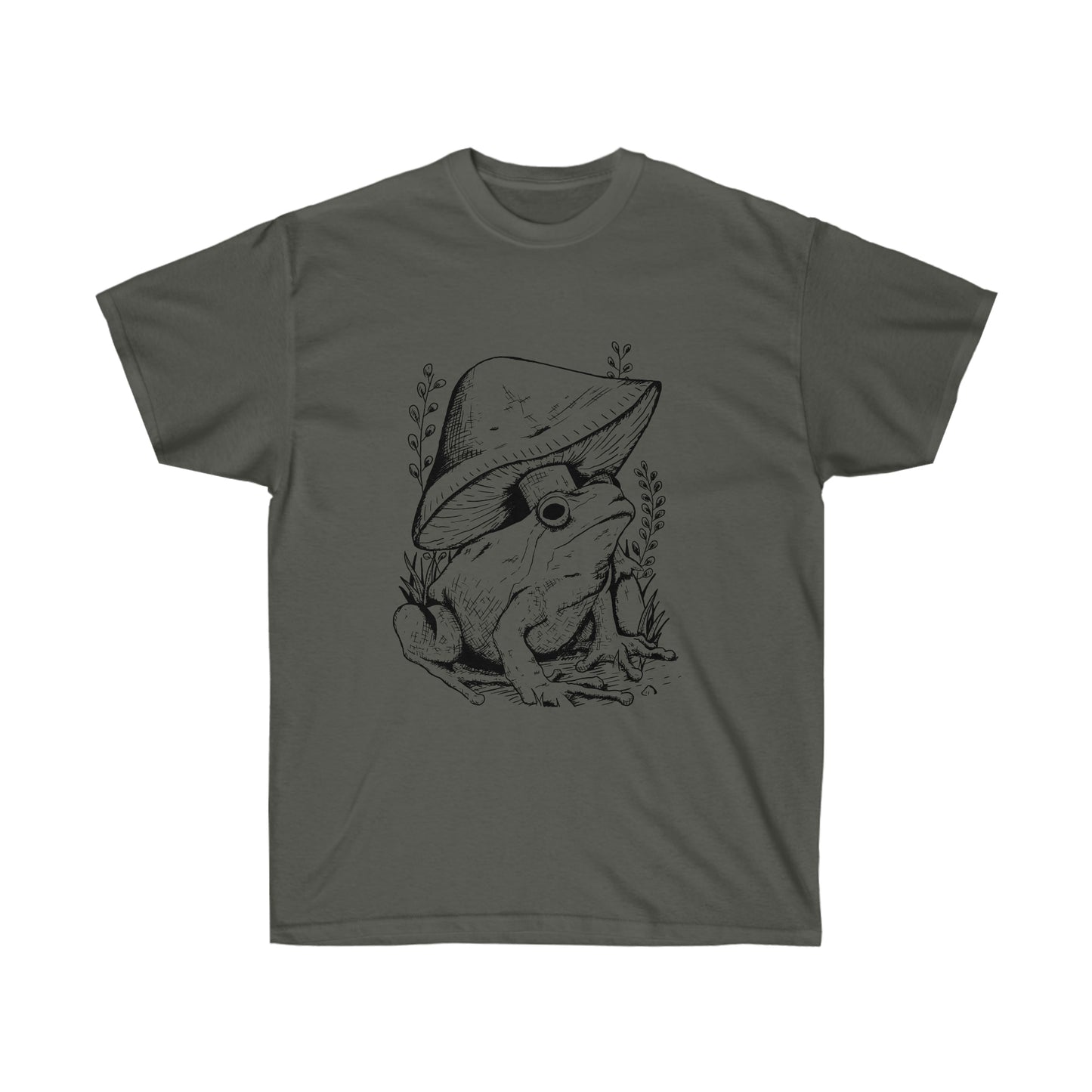 Cottagecore Aesthetic Mushrooms and Frog Hand Drawn T-Shirt