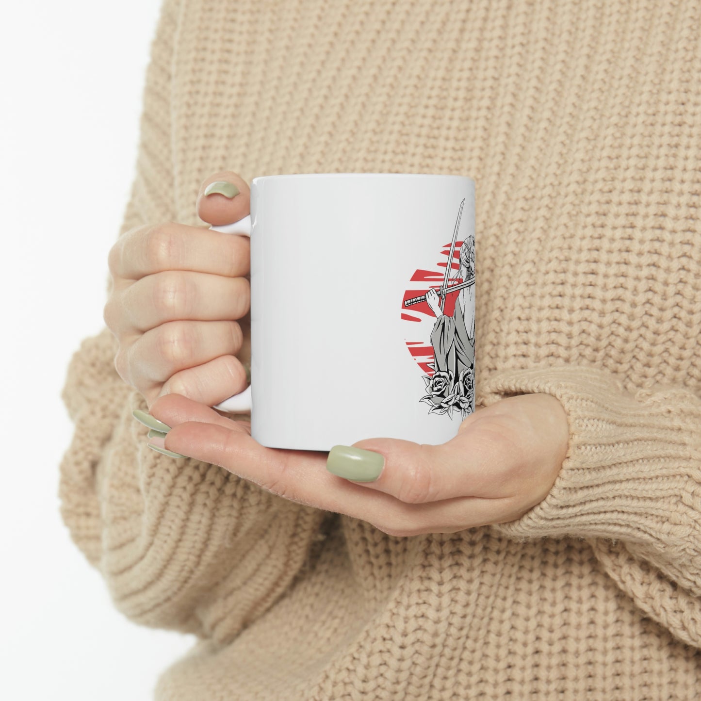 Japanese Aesthetic Samurai Girl White Ceramic Mug 11oz