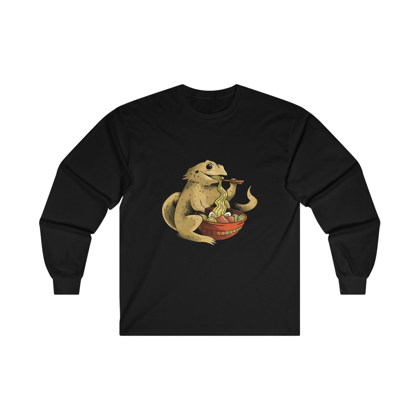 Japanese Aesthetic Bearded Dragon Eating Ramen Long Sleeve T-Shirt