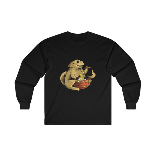 Japanese Aesthetic Bearded Dragon Eating Ramen Long Sleeve T-Shirt