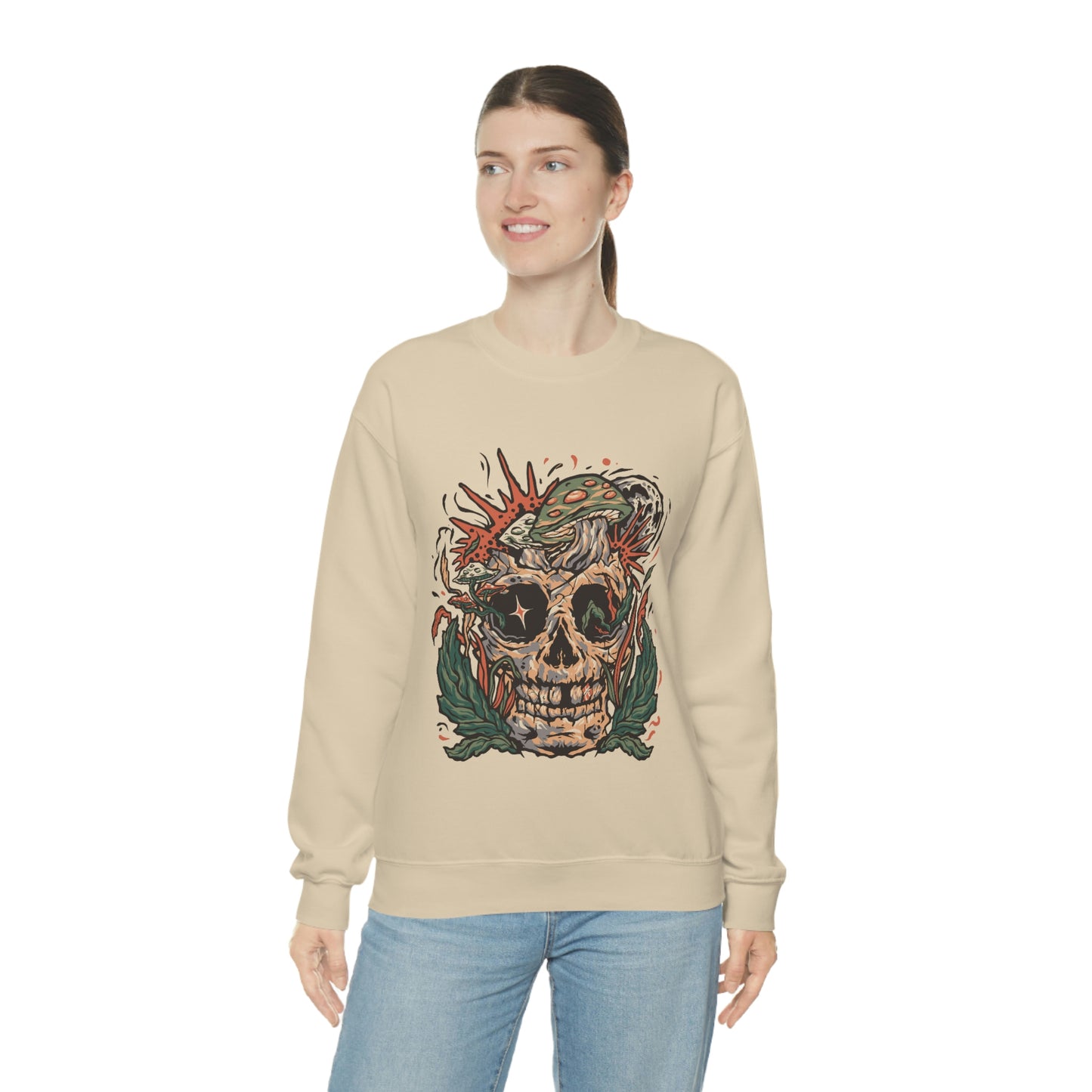 Cottagecore Skull and Mushrooms Floral Sweatshirt