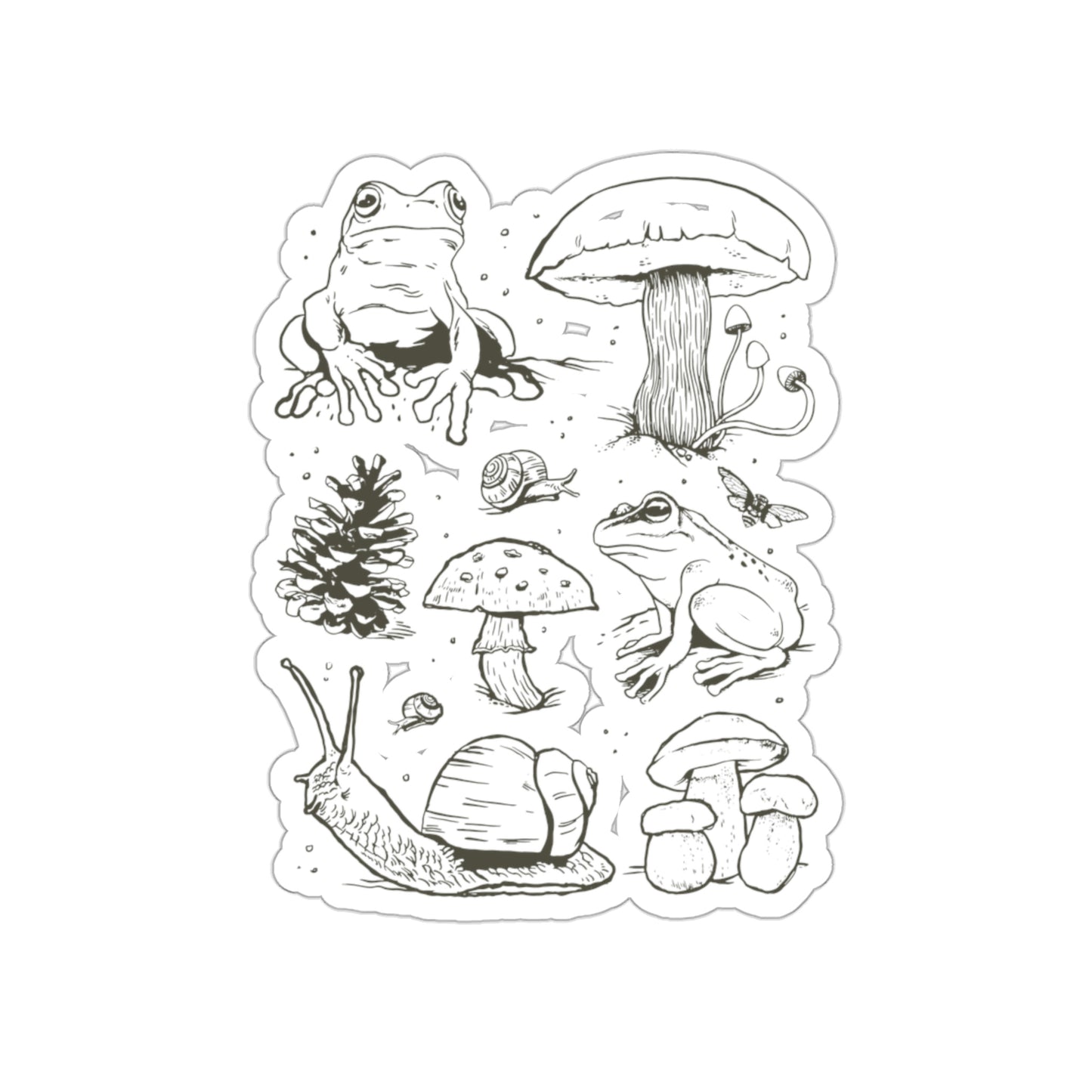 Cottagecore Aesthetic Mushrooms and Frog Hand Drawn Sticker