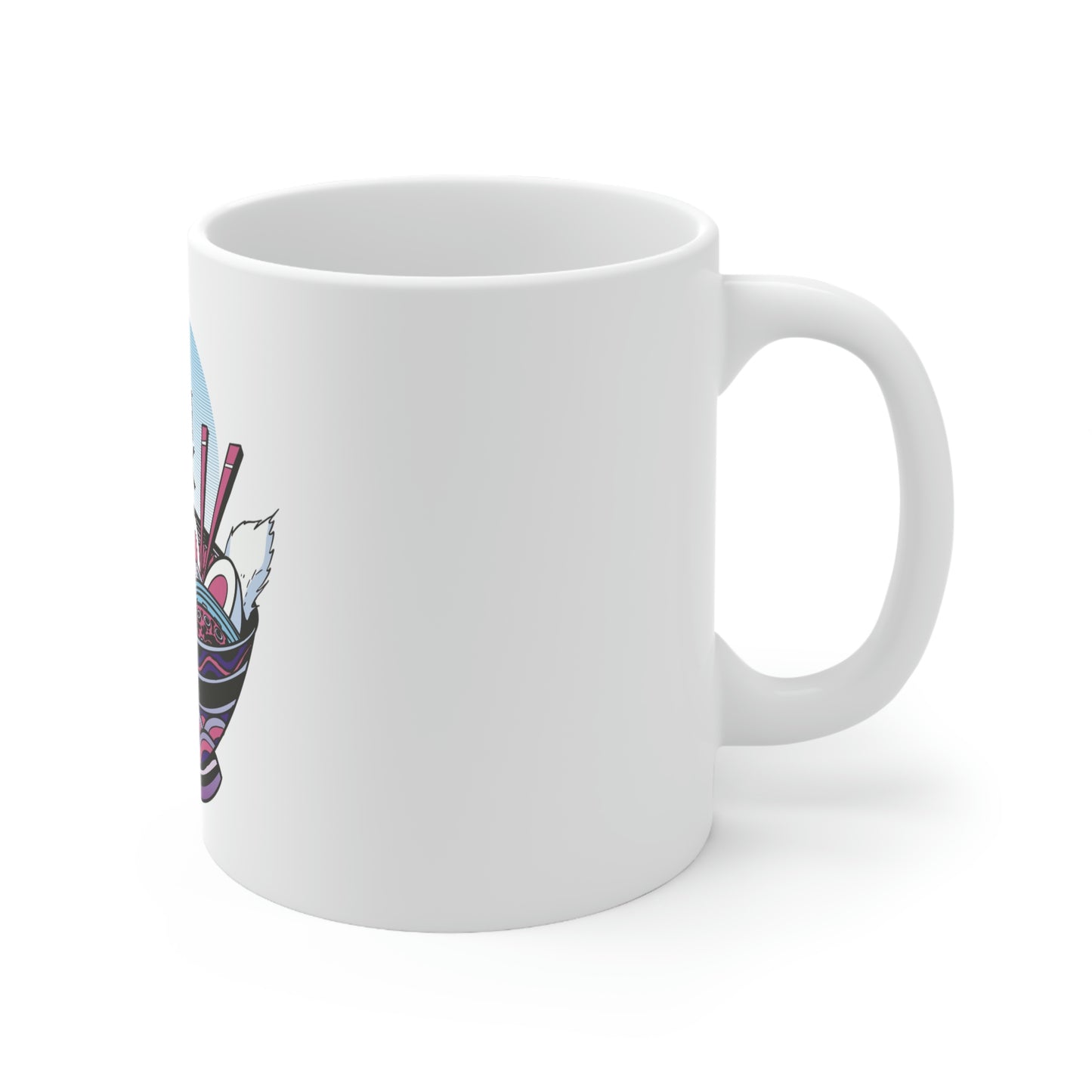 Retrowave Wolf In Ramen, Vaporwave White Ceramic Mug 11oz