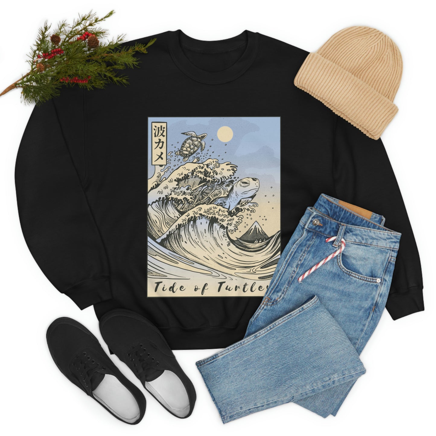 Japan Streeetwear Retro, Japanese Aesthetic Wave Turtles Sweatshirt