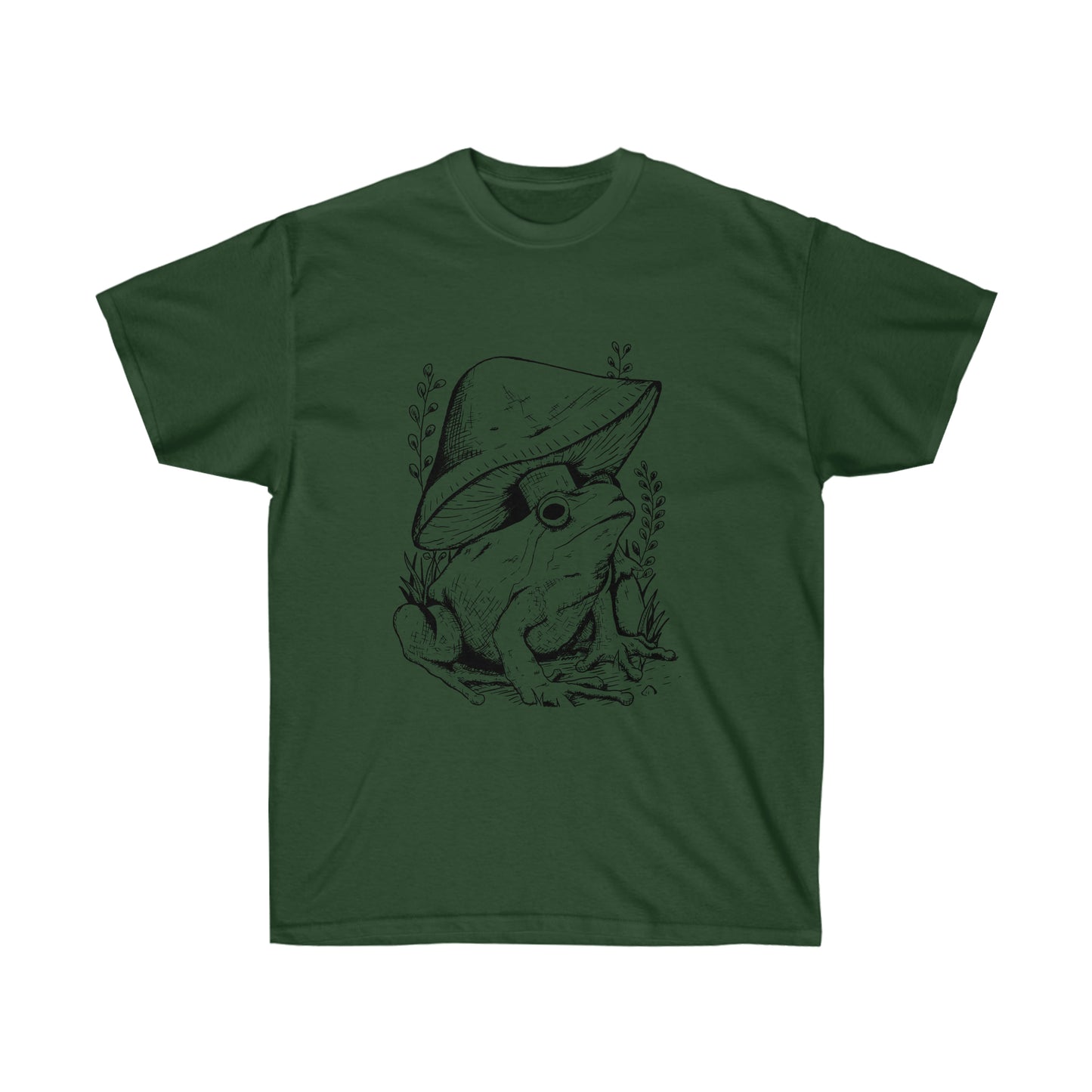 Cottagecore Aesthetic Mushrooms and Frog Hand Drawn T-Shirt