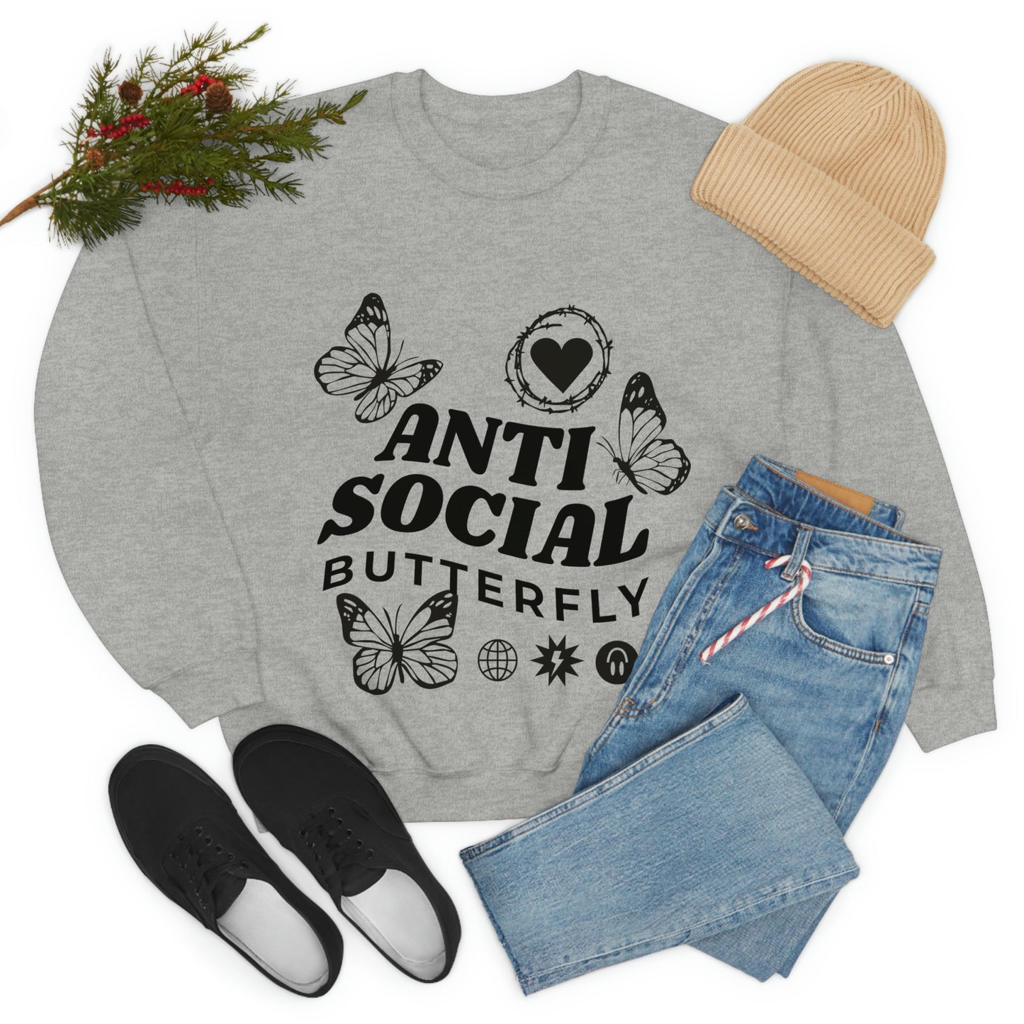 Anti Social Butterfly, Goth Aesthetic Sweatshirt