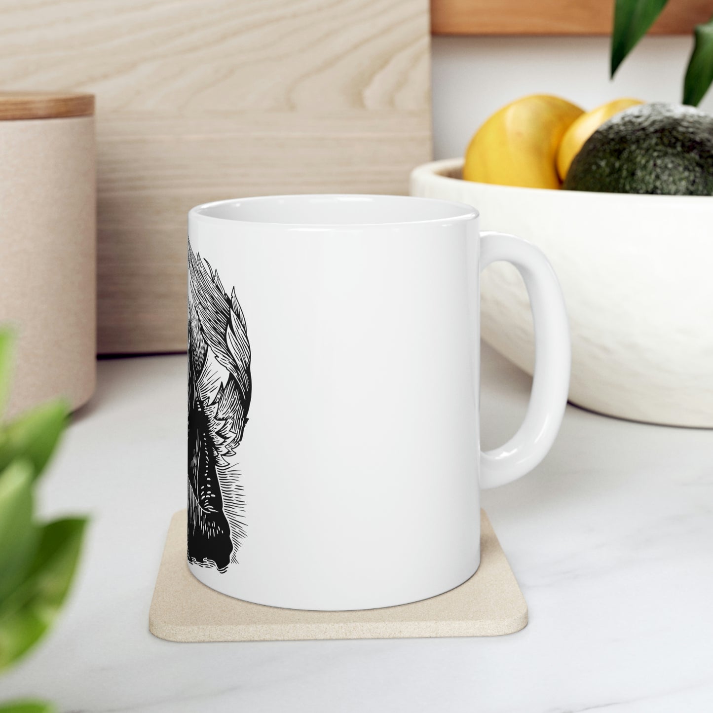 Angel Skull, Goth Aesthetic White Ceramic Mug