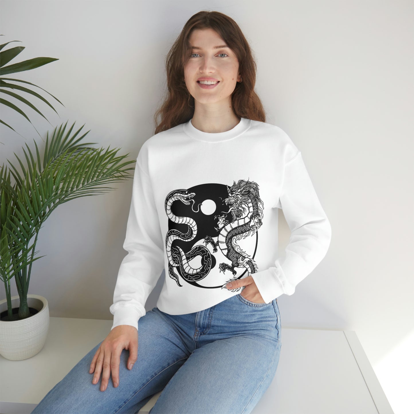 Indie Japanese Art, Japan Streeetwear Retro Ying Yang Dragons Sweatshirt