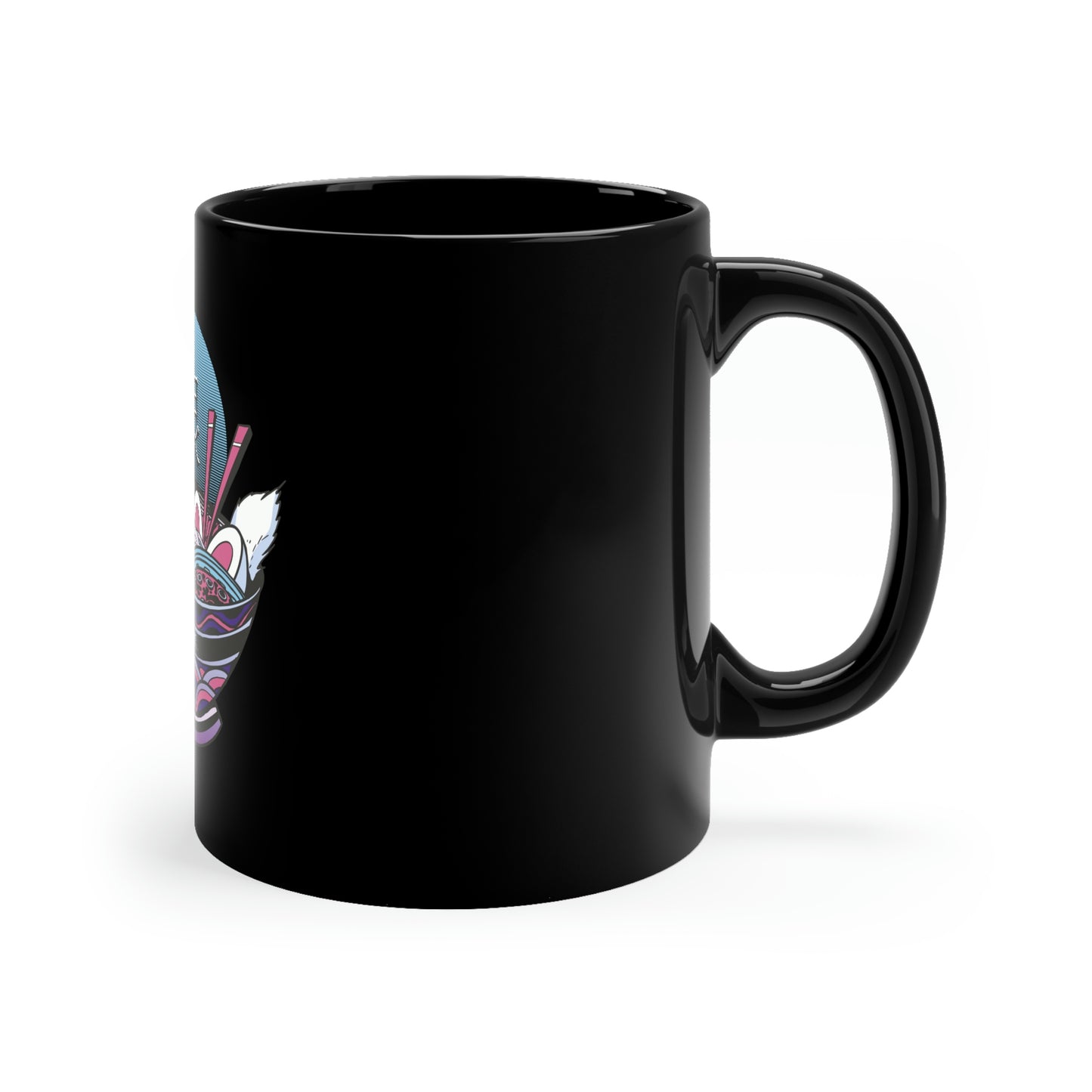 Retrowave Wolf In Ramen, Vaporwave 11oz Black Mug