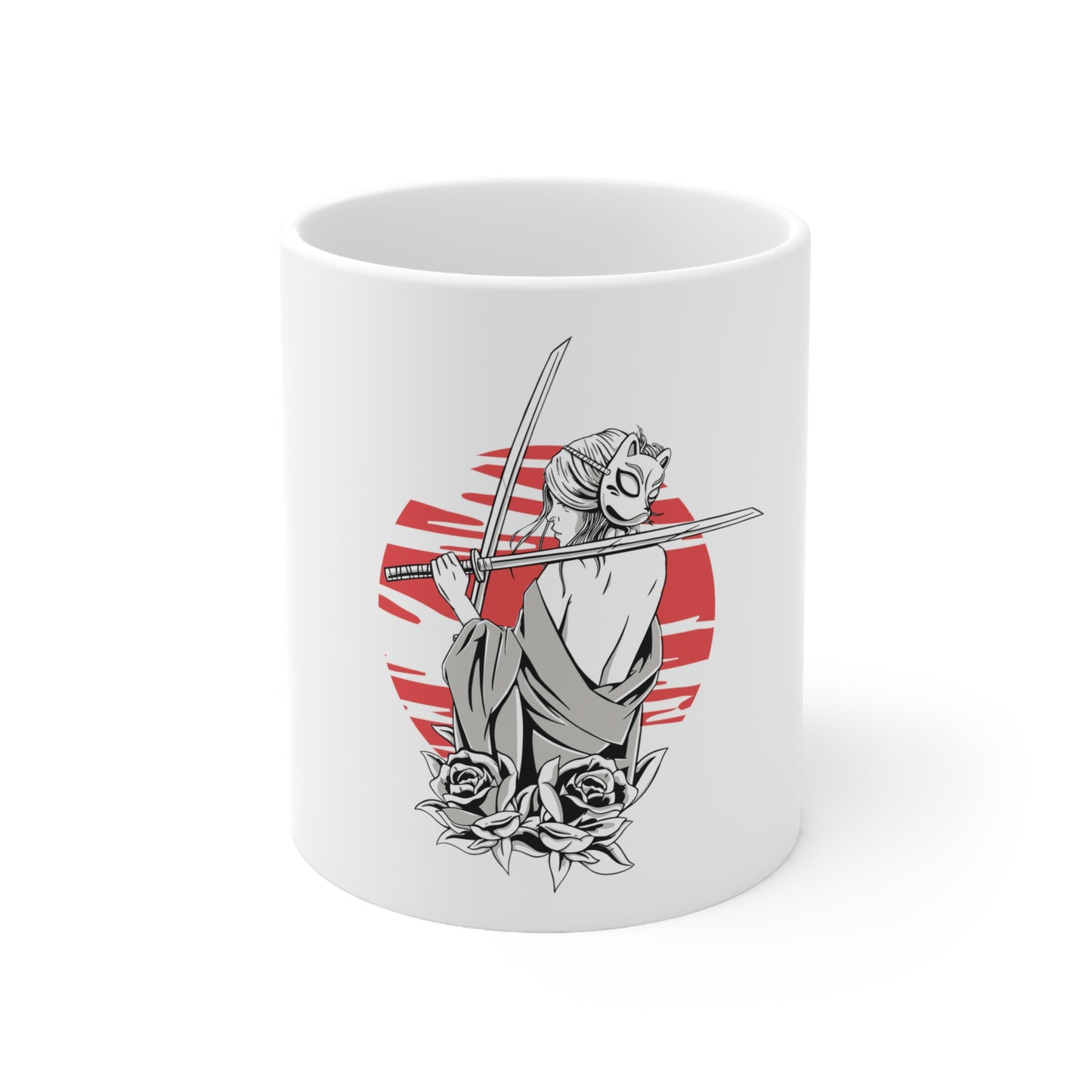 Japanese Aesthetic Samurai Girl White Ceramic Mug 11oz