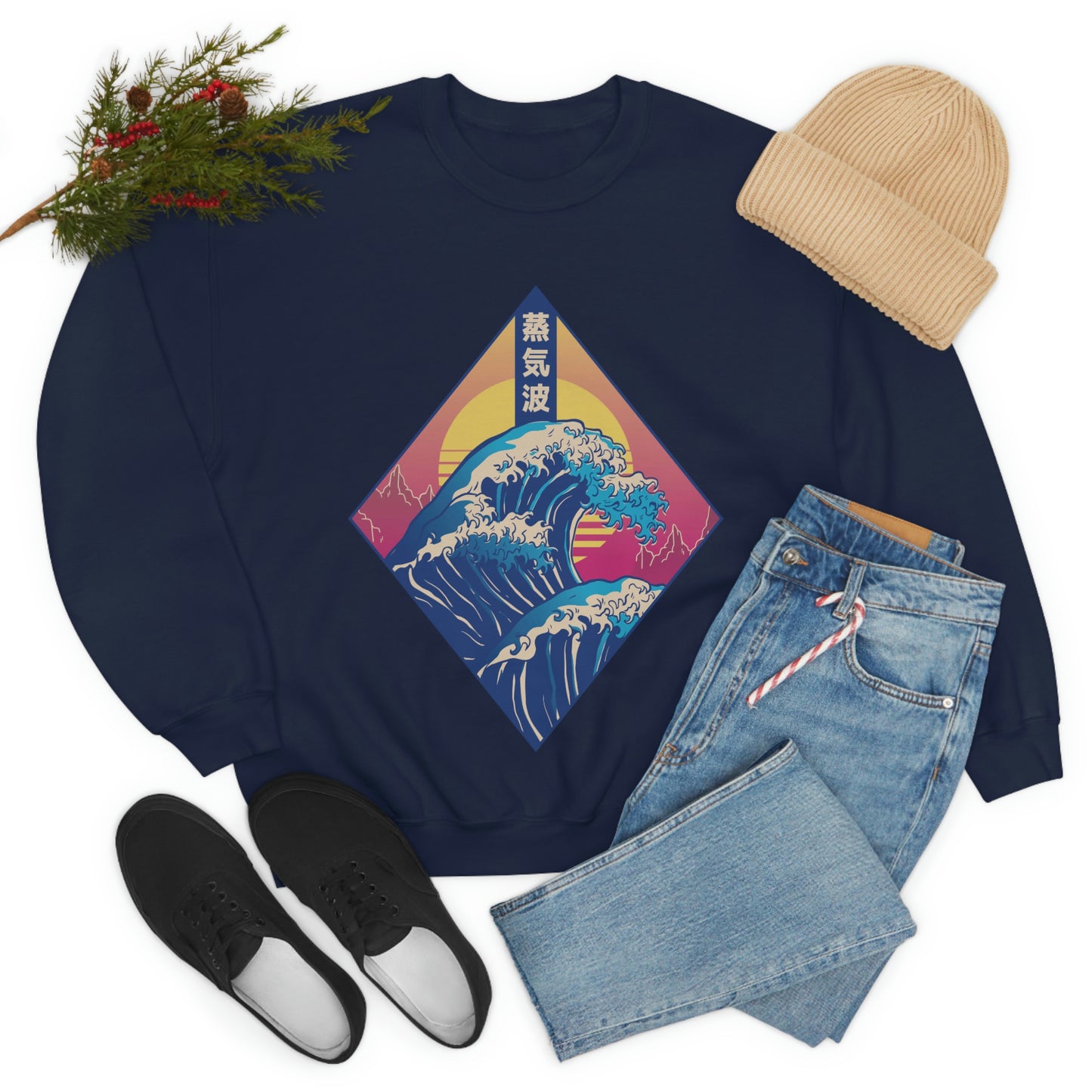 Japanese Aesthetic Retrowave The Great Wave off Kanagawa Sweatshirt