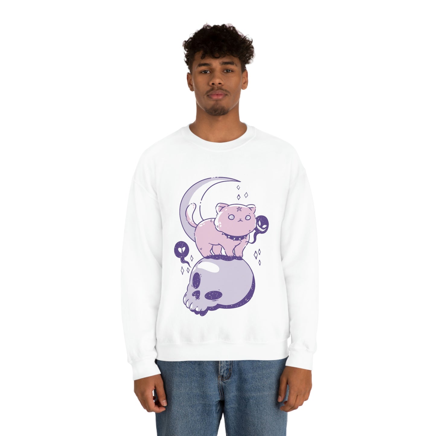 Pastel Goth Cat On Skull Goth Aesthetic Sweatshirt