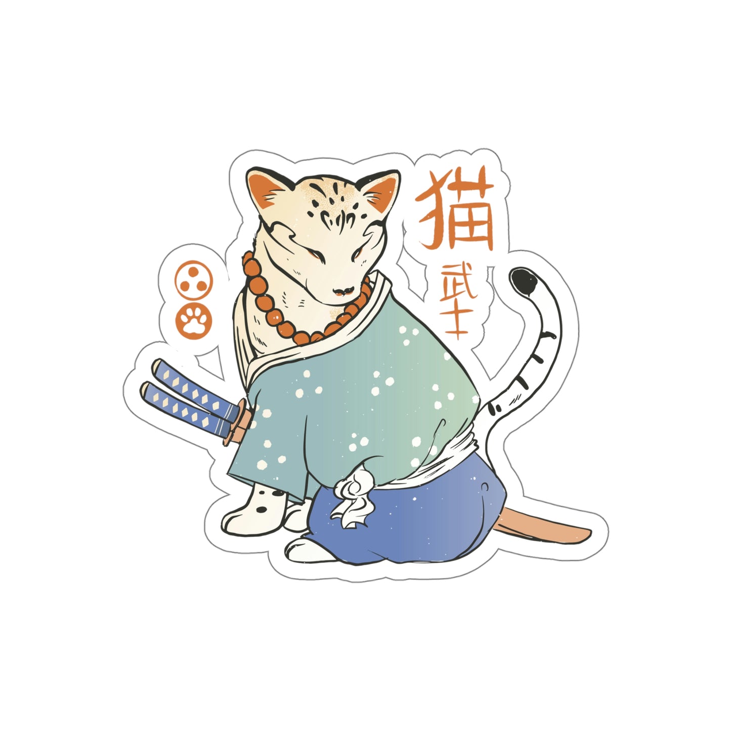 Japanese Aesthetic Samurai Cat Sticker