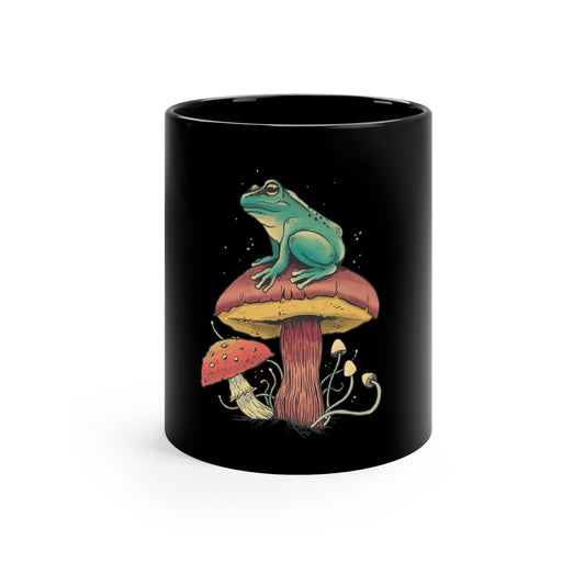 Cottagecore Aesthetic Mushrooms and Frog Dark Mug