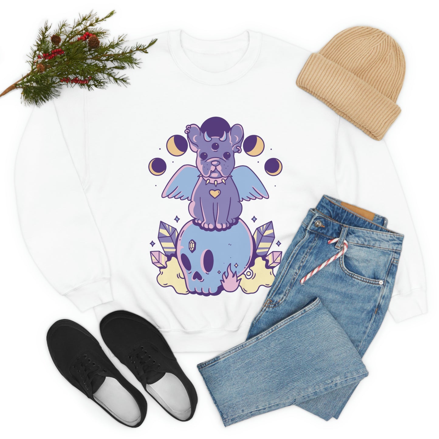 Pastel Goth Dog On Skull Goth Aesthetic Sweatshirt