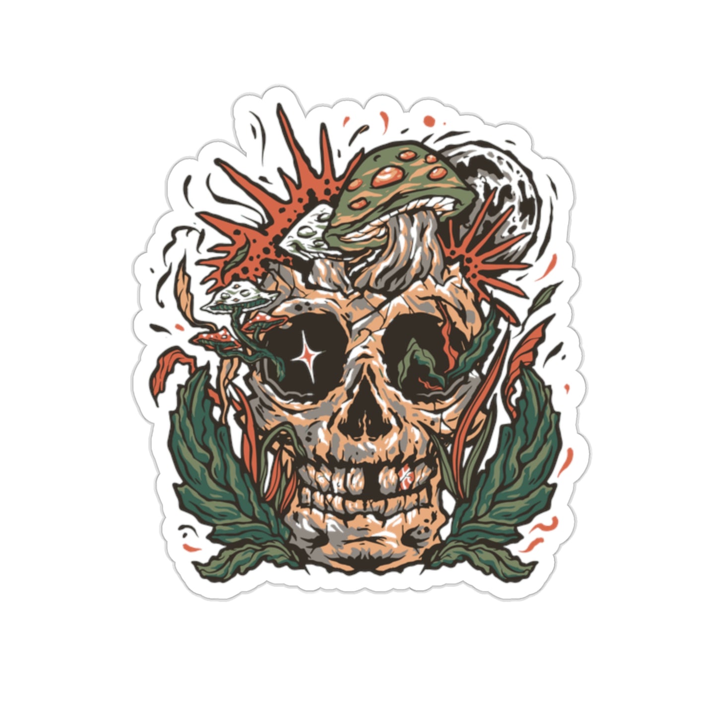 Cottagecore Skull and Mushrooms Floral Sticker