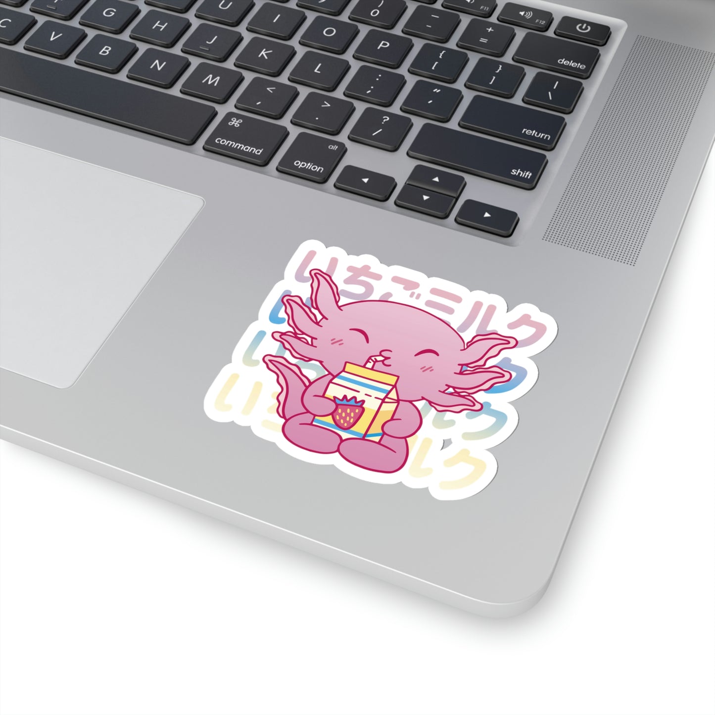 Cute Axolotl Drinking Strawberry Milk Pastel Kawaii Aesthetic, Yami Kawaii, Japanese Aesthetic Otaku Sticker