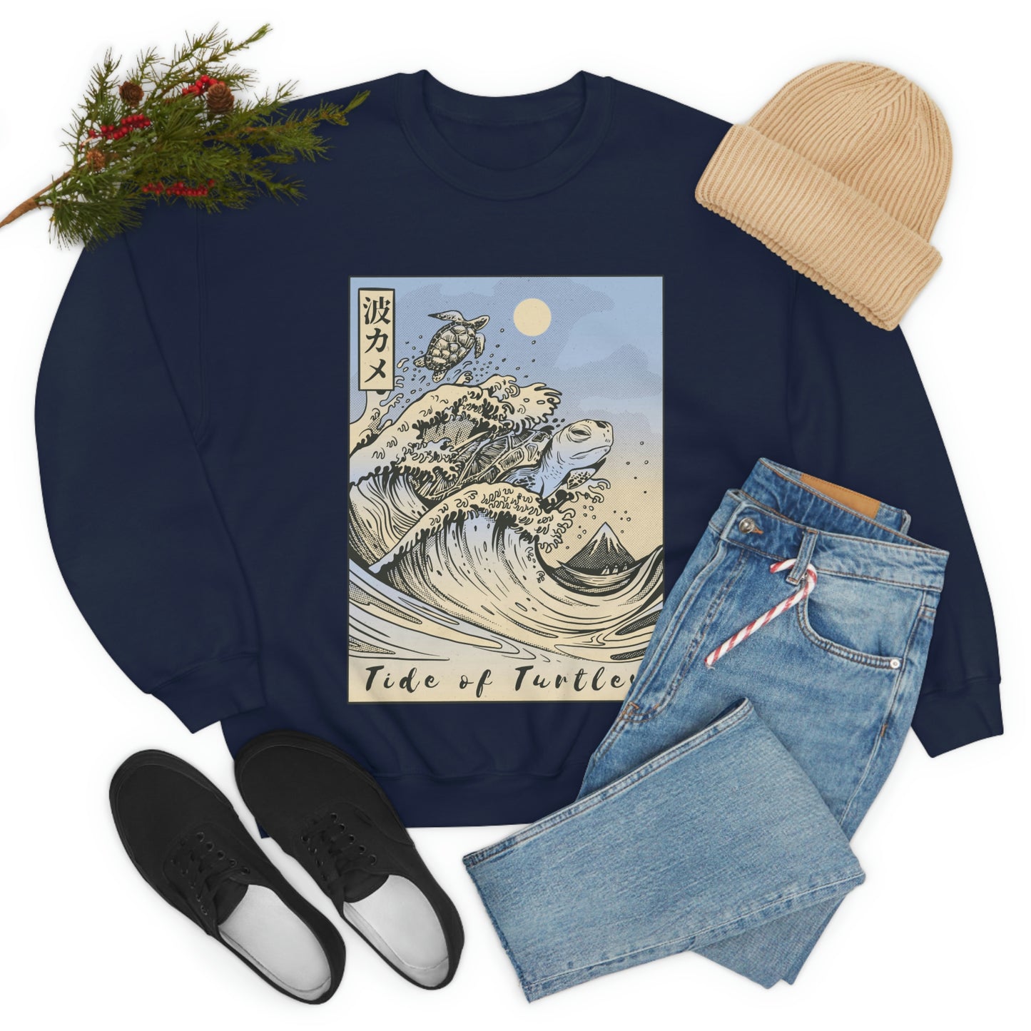 Japan Streeetwear Retro, Japanese Aesthetic Wave Turtles Sweatshirt