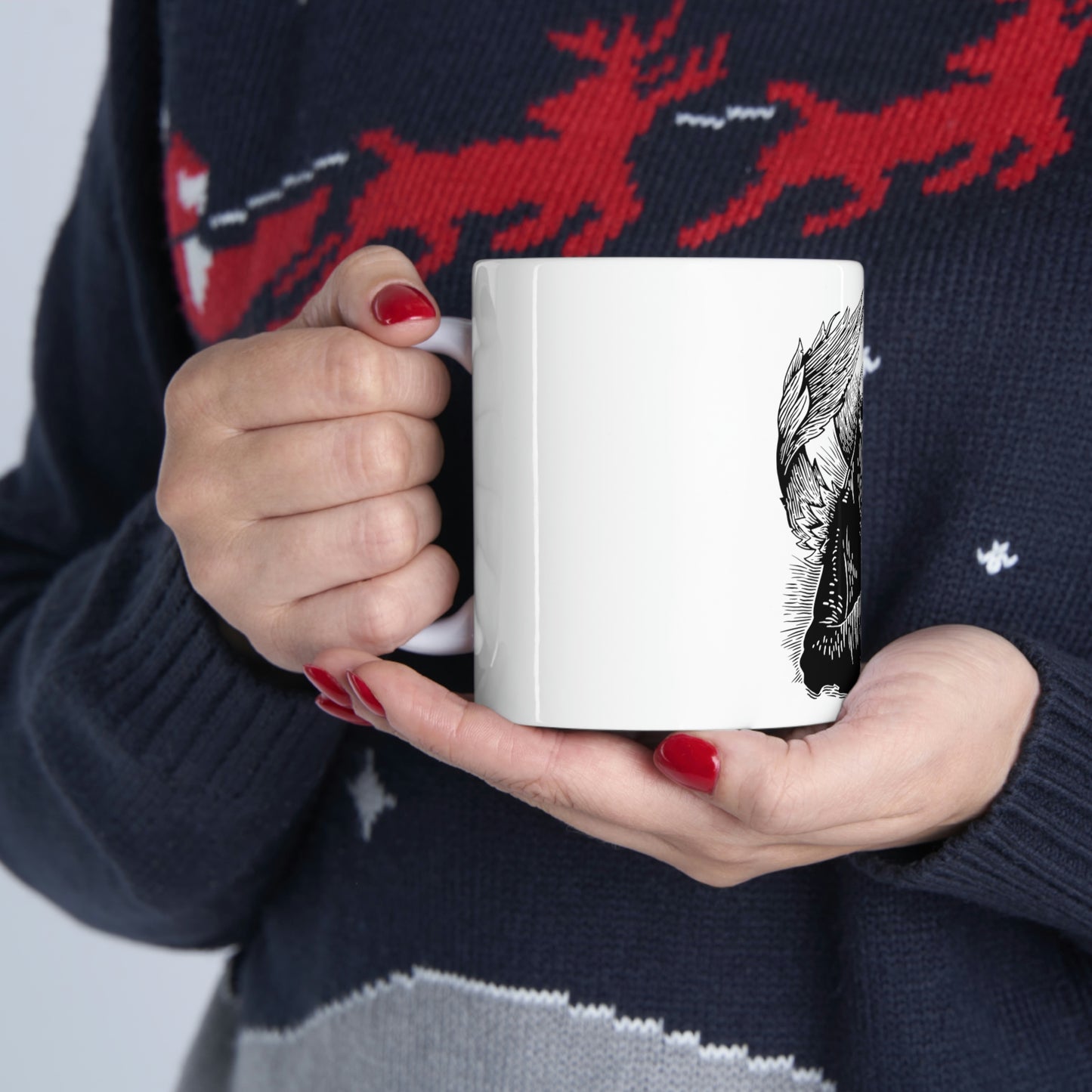 Angel Skull, Goth Aesthetic White Ceramic Mug