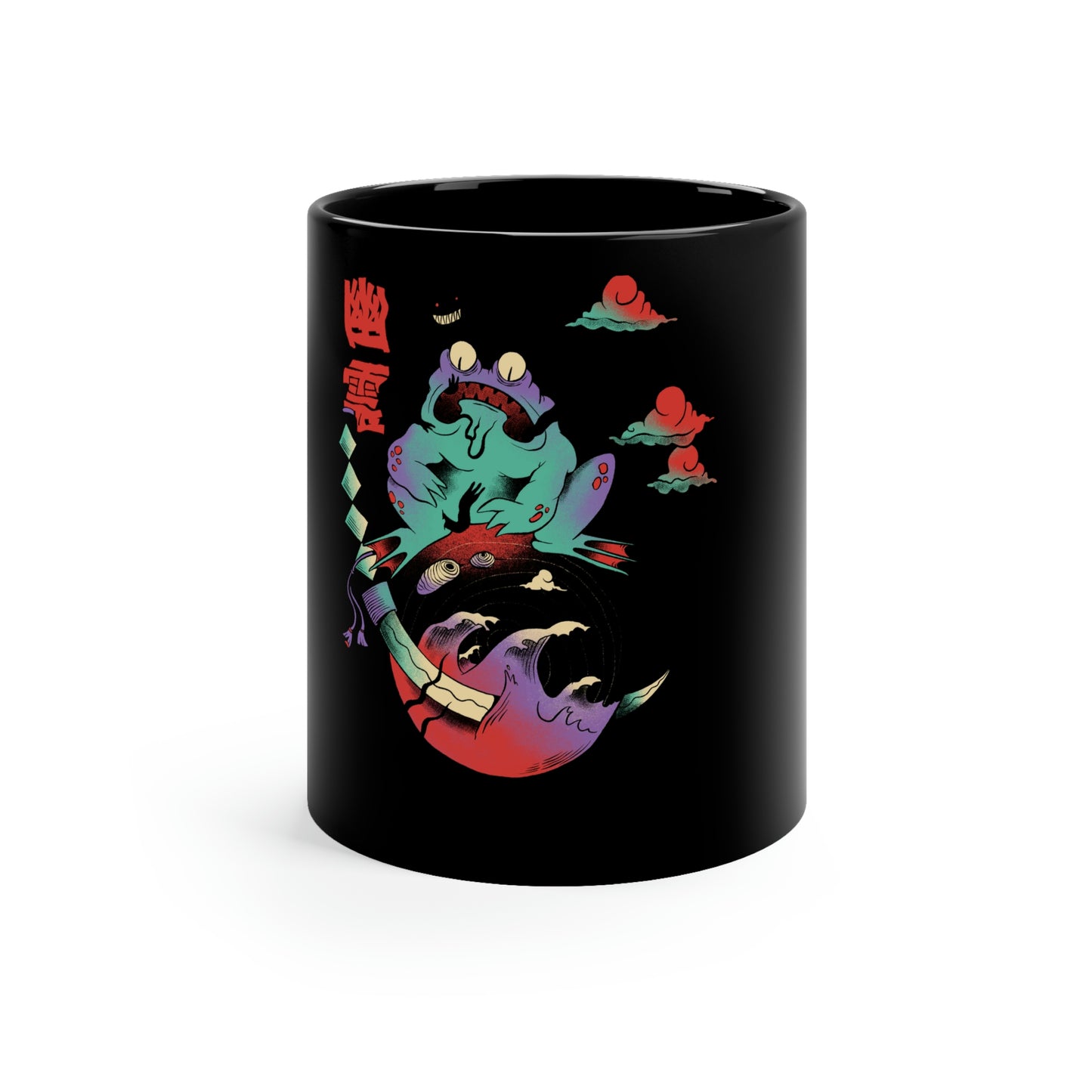 Japan Streeetwear Retro, Japanese Psychedelic Aesthetic 11oz Black Mug