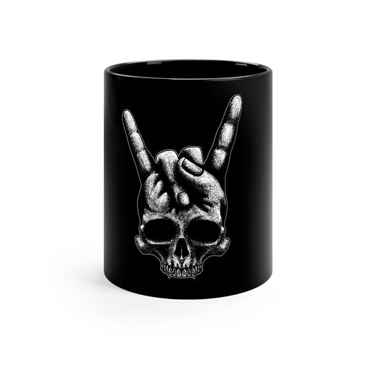 Heavy Metal Skull Rock Sign 11oz Black Mug