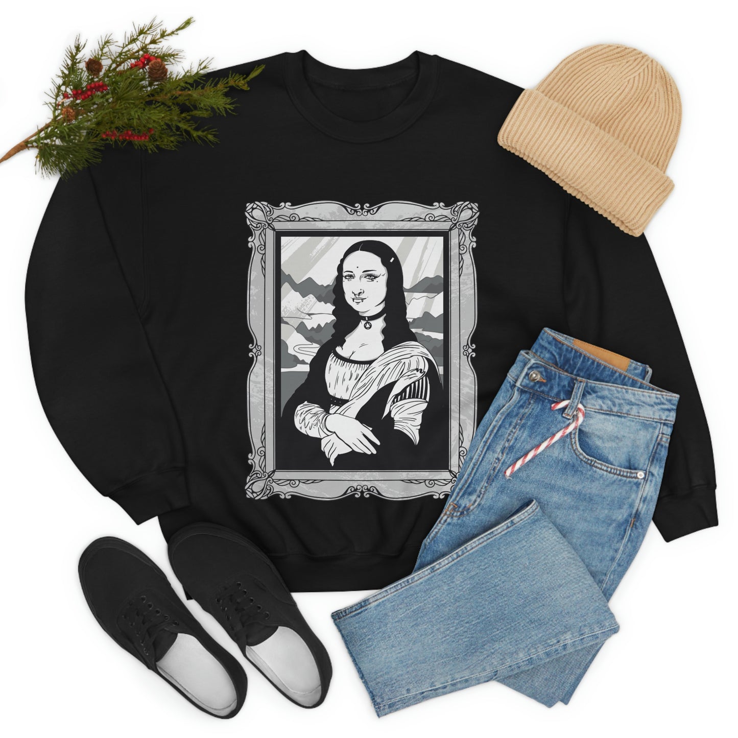 Mona Lisa in Goth Style, Gothic Aesthetic Sweatshirt
