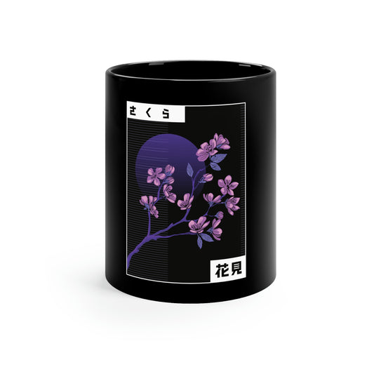 Indie Japanese Art Flower Blossom Graphic 11oz Black Mug