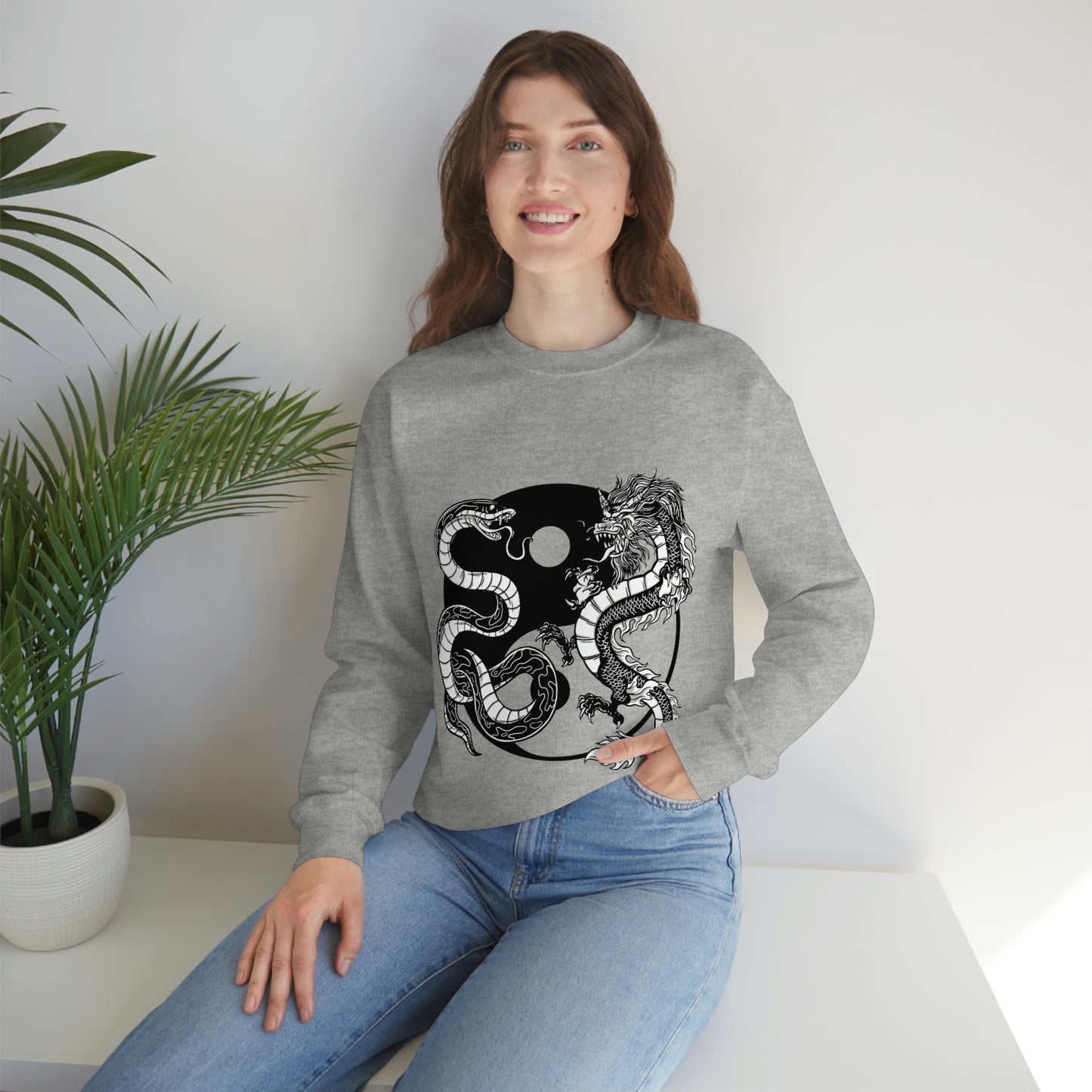 Indie Japanese Art, Japan Streeetwear Retro Ying Yang Dragons Sweatshirt