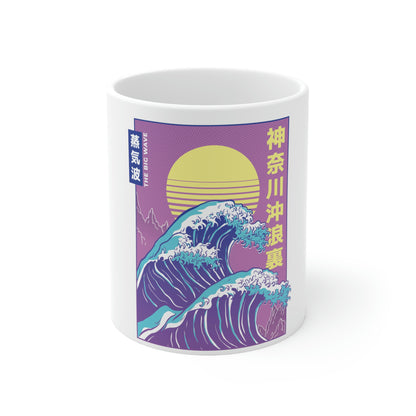 Japanese Aesthetic Vaporwave The Great Wave off Kanagawa White Ceramic Mug 11oz