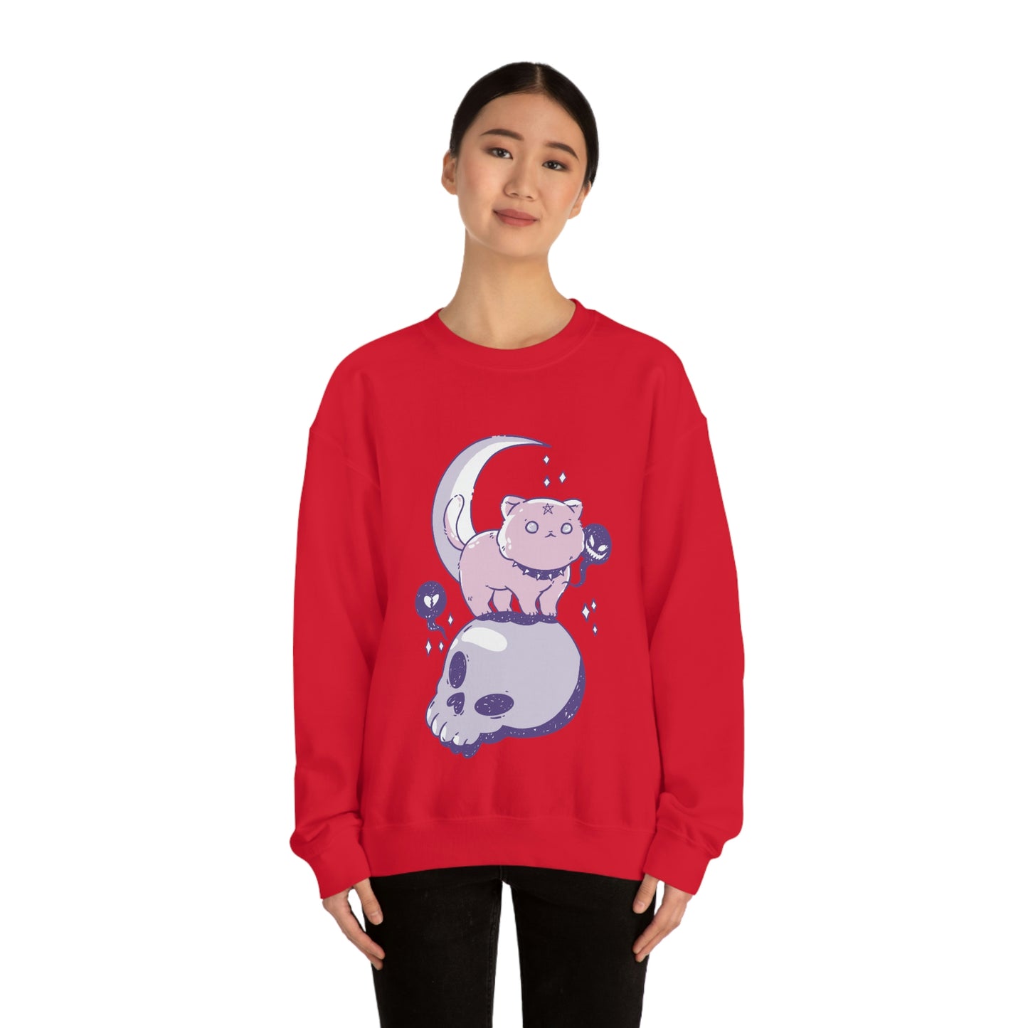 Pastel Goth Cat On Skull Goth Aesthetic Sweatshirt