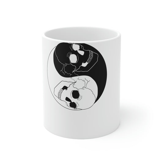 Ying Yang Skulls, Goth Aesthetic White Ceramic Mug